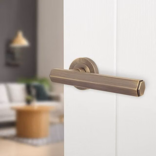 AFIT Antique Brass Fire Door Handle Internal Lever On Rose in Bronze