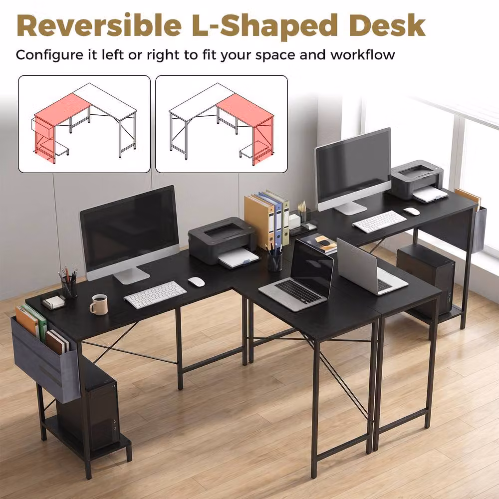 Gymax L-Shaped Reversible Corner Executive Computer Desk with CPU Stand in Black – 4