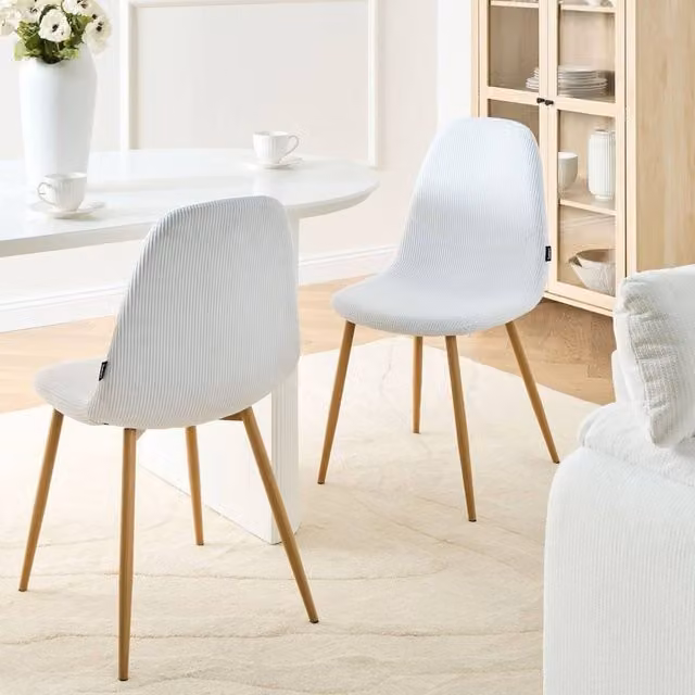 Wyld and Coco Set of 2 White Corduroy Armless Dining Chairs