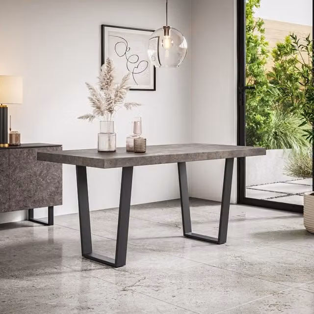More4Homes Aria 4-6 Seater Rectangular Dining Table in Concrete and Black