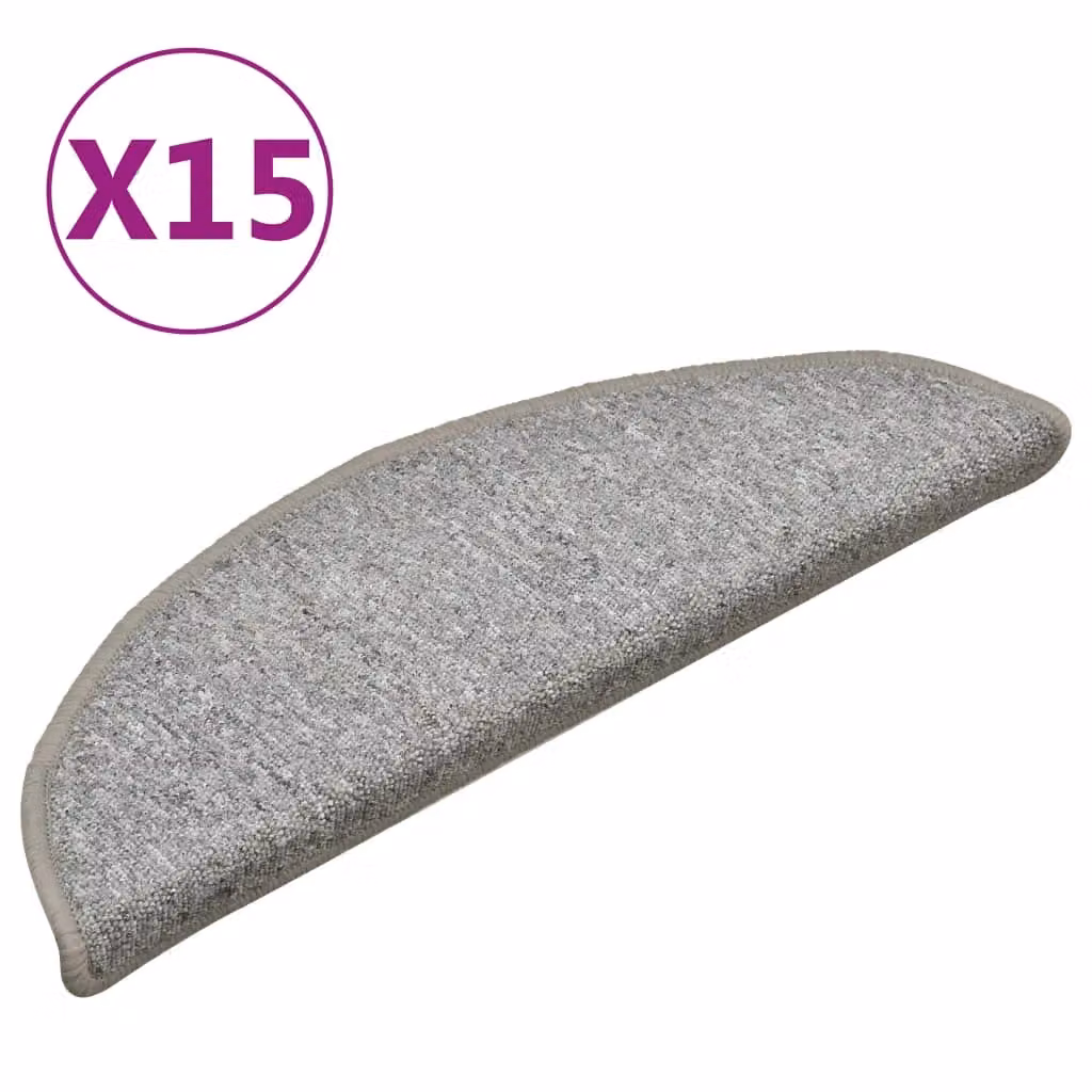 Berkfield Home Self-Adhesive Carpet Stair Treads, 15 Pieces, Light Grey, W: 56 cm, D: 17 cm, H: 3 cm – 2