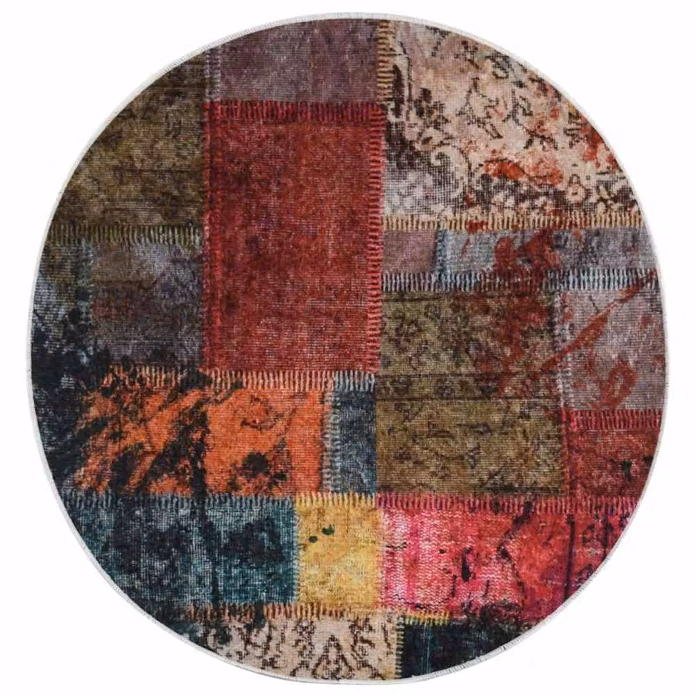 Berkfield Home Washable Patchwork Round Anti Slip Rug, Multicolour, Diameter: 100 cm – 2