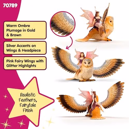 Schleich Bayala Fairy in Flight on Glam Owl 4-Piece Multicolour Toy Set 70789 – 3