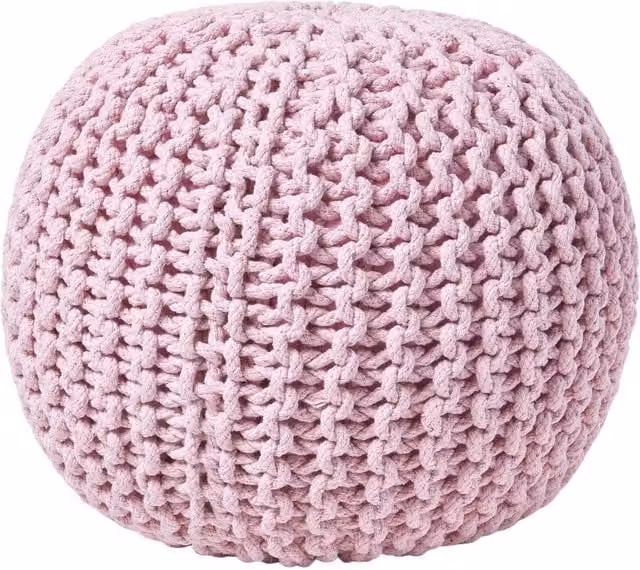 Homescapes Round Cotton Knitted Pouffe in Pink, Diameter: 40 cm
