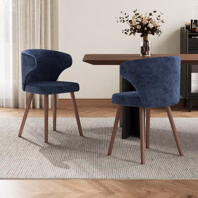 Livingandhome Set of 2 Modern Upholstered Dining Chairs in Blue with Oak Wood Frame