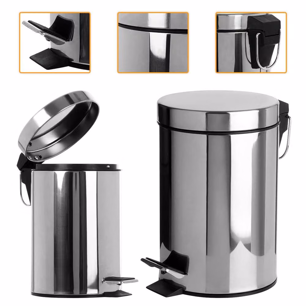 MantraRaj Stainless Steel Pedal Bin with Removable Inner Bucket, Silver, 5 L – 5
