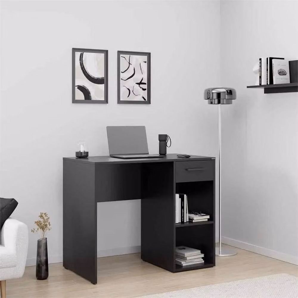 Nordara Modern Metal Writing Desk with 1 Drawer and 2 Shelves in Grey – 4