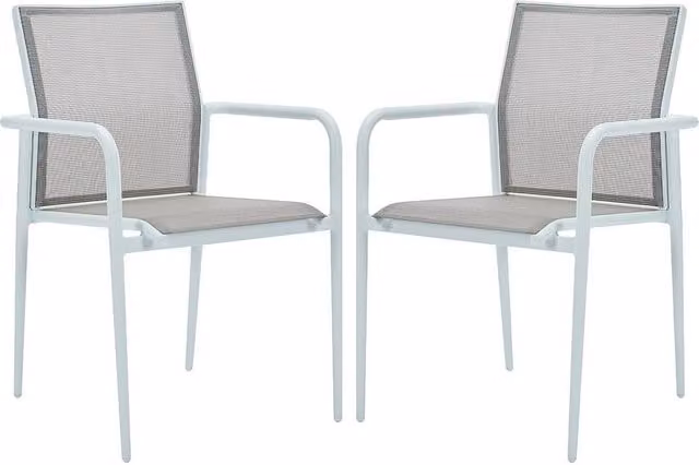 Vente-unique Set of 2 Stackable Garden Armchairs in White Aluminium and Textilene – 1