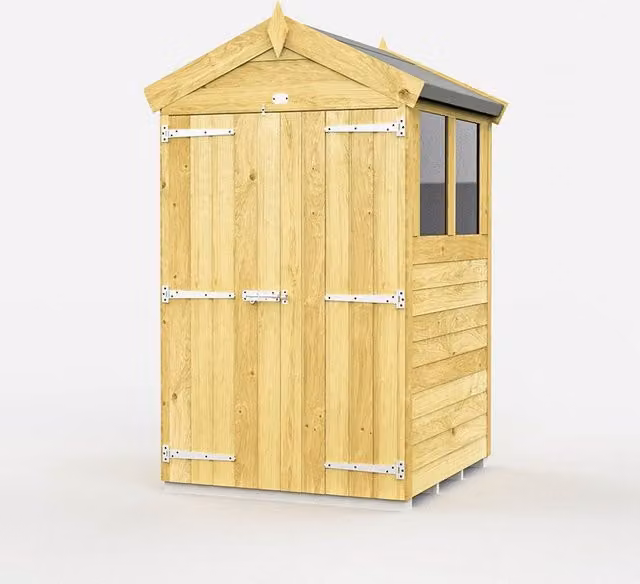 Buttercup Farm Apex Wooden Garden Shed with Double Doors and Window in Brown, W: 118 cm, D: 127 cm, H: 217 cm – 1