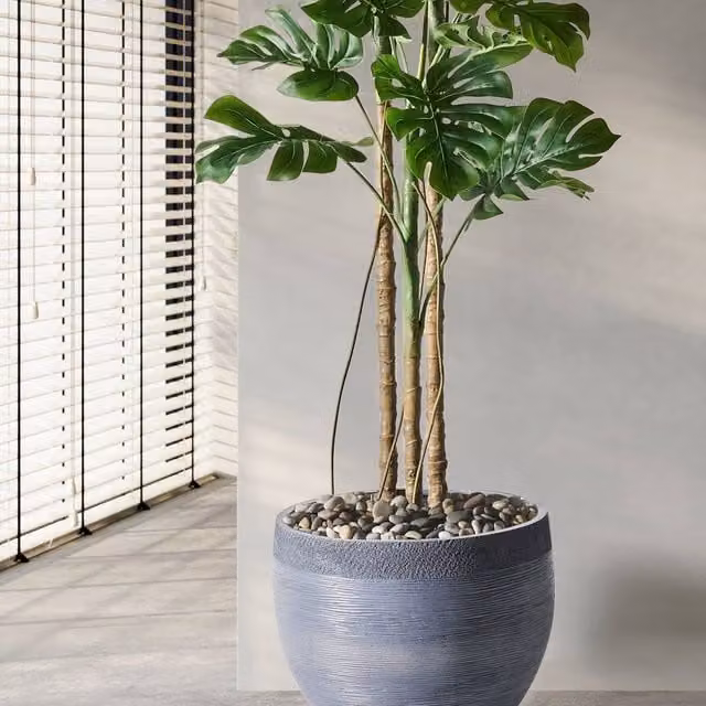 Wyld and Coco Grey Round Fibre Clay Planter, W: 50 cm, D: 50 cm, H: 39 cm