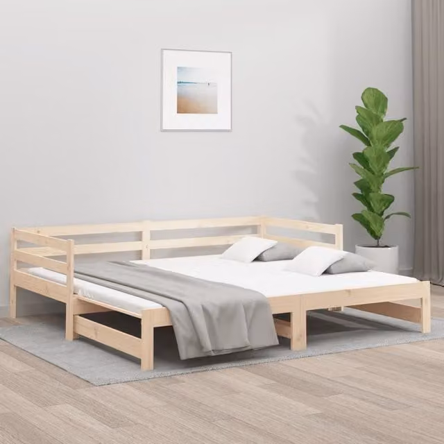 Berkfield Home Rustic Pull-out Day Bed in Brown Solid Pine Wood, W/D/H: 160 x 200 x 80 cm – 1