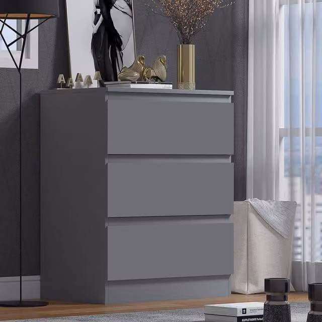 FWStyle Dark Grey Modern Chest of Drawers with 3 Drawers and 14 cm Depth