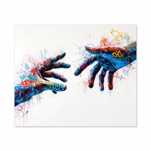 Toughened 6mm Glass Kitchen Splashback in Grafitti Hands Multicolour, W: 90 cm, H: 75 cm – 2