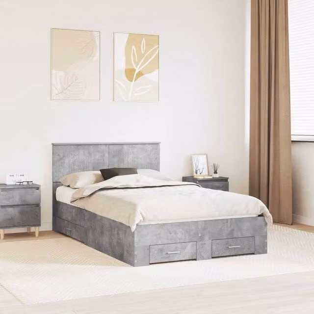 Berkfield Home Modern Bed Frame with Drawers in Concrete Grey, Engineered Wood, W/D/H: 120 x 190 cm
