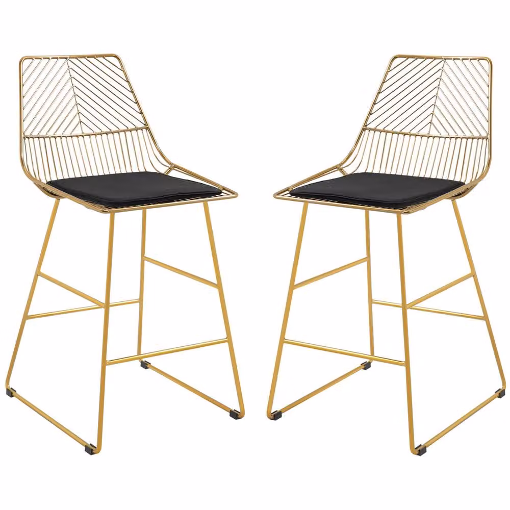 Wyld Haus Sunira Gold Velvet and Metal Counter Bar Stools, Set of 2 – 2