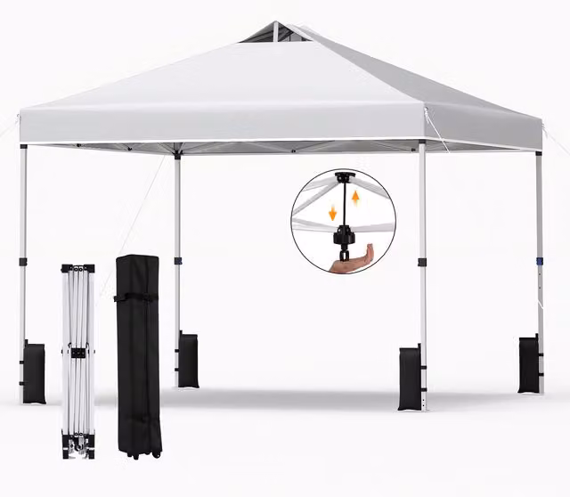 Costway Easy Setup Hip Roof Gazebo Shelter in White and Silver with UPF 50+ Polyester Canopy and Metal Frame