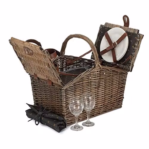 Red Hamper FH129 Wicker Picnic Basket for 2 People in Brown with Butterfly Pattern and Loose Lid – 1