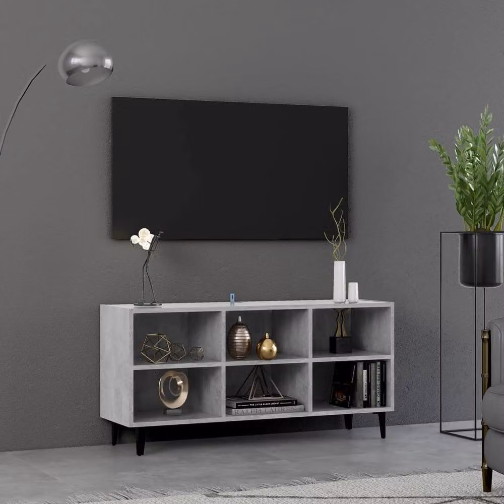 Berkfield Home Industrial TV Cabinet with Metal Legs in Concrete Grey, W: 103.5 cm, D: 30 cm, H: 50 cm – 2