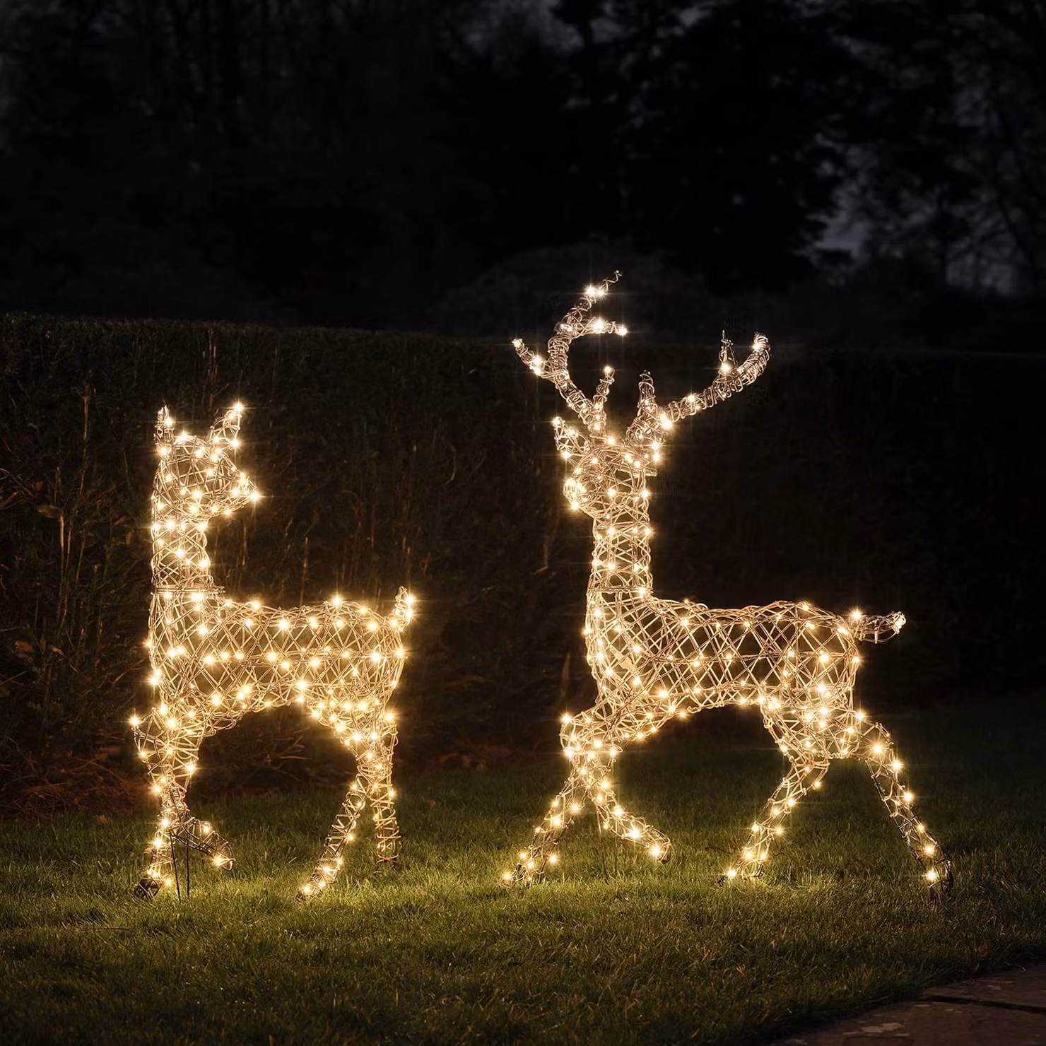 Lights4fun Dual LED Studley Stag and Doe Light Up Reindeer Duo in White – 1