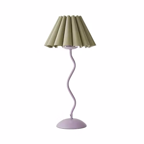 ValueLights Wiggle Sage Pleated Scallop Metal Table Lamp with LED Bulb in Purple and Green