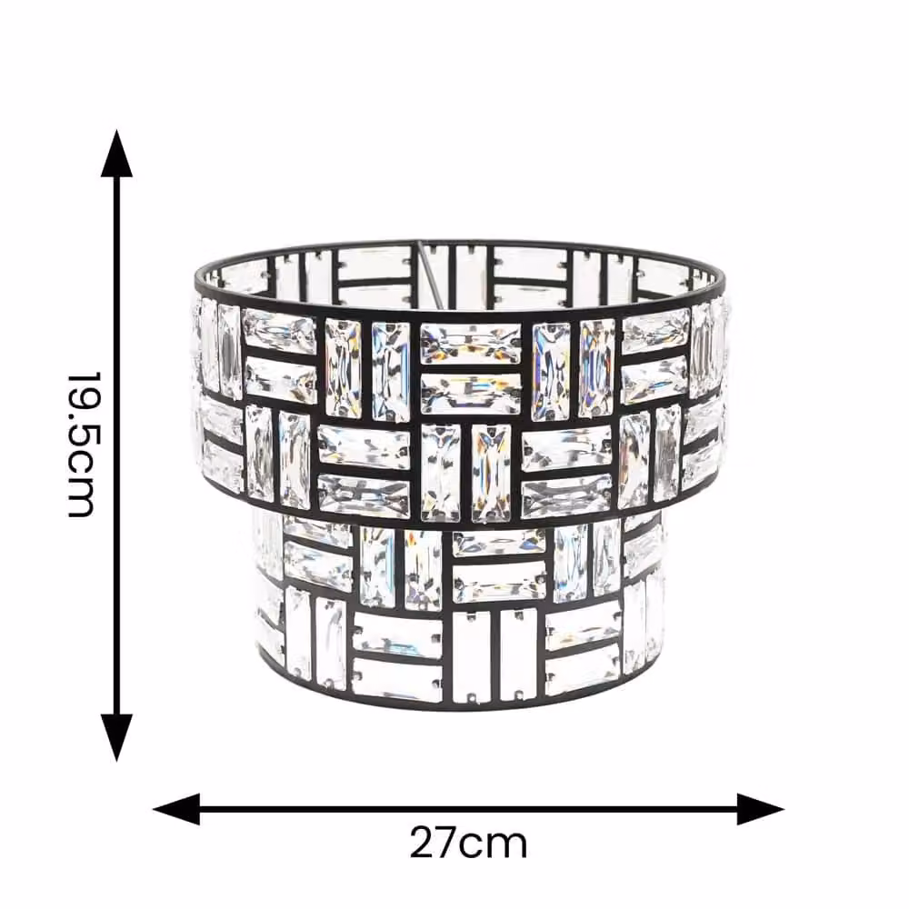 ValueLights Elise Two Tier Acrylic Jewel Easy Fit Lampshade with LED Bulb, Black and Transparent, Width: 27 cm – 5
