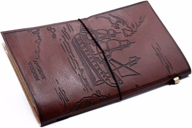 KDMK Handmade Brown Leather Journal with Blank Paper and Elastic Closure