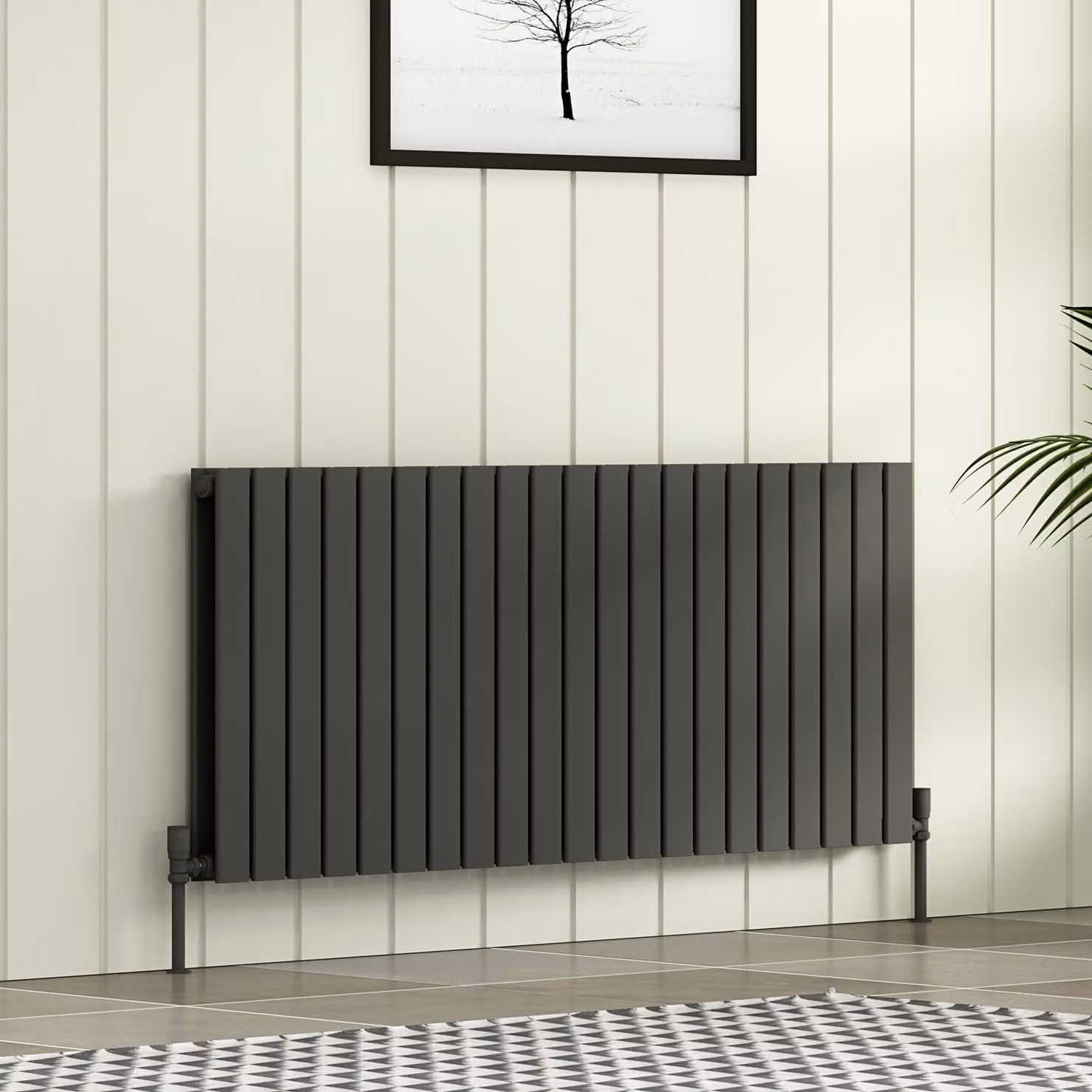 Aurexa Anthracite Horizontal Designer Double Flat Panel Steel Radiator, W: 142.8 cm, H: 60.0 cm