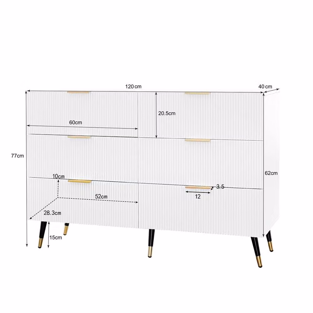 STILVORA Modern White and Gold 6-Drawer Wooden Sideboard – 3