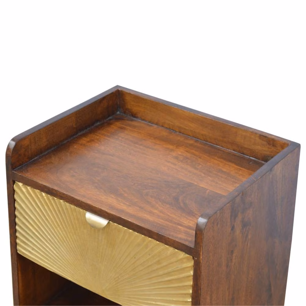 Wyld Haus Merano Gold Drawer Bedside Table in Chestnut and Brown with Brass Accents, W/D/H: 45 x 35 x 58 cm – 5