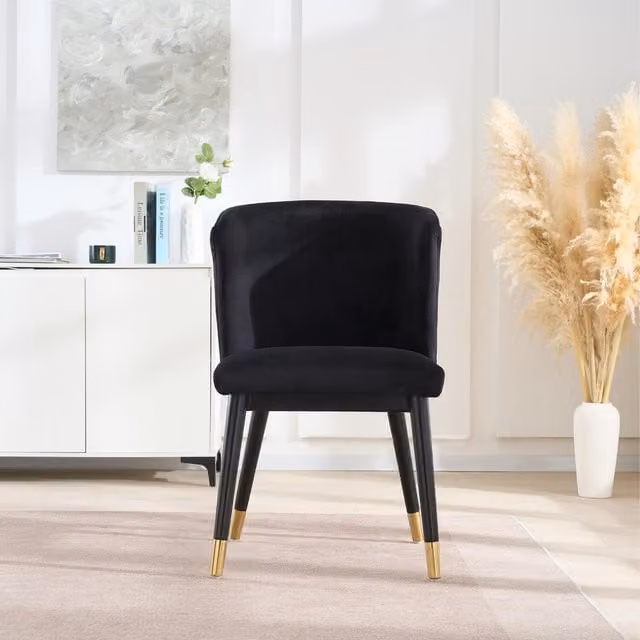 Life Interiors Sofina Modern Velvet Dining Chairs with Tufted Back and Wooden Frame, Set of 6, Black and Gold