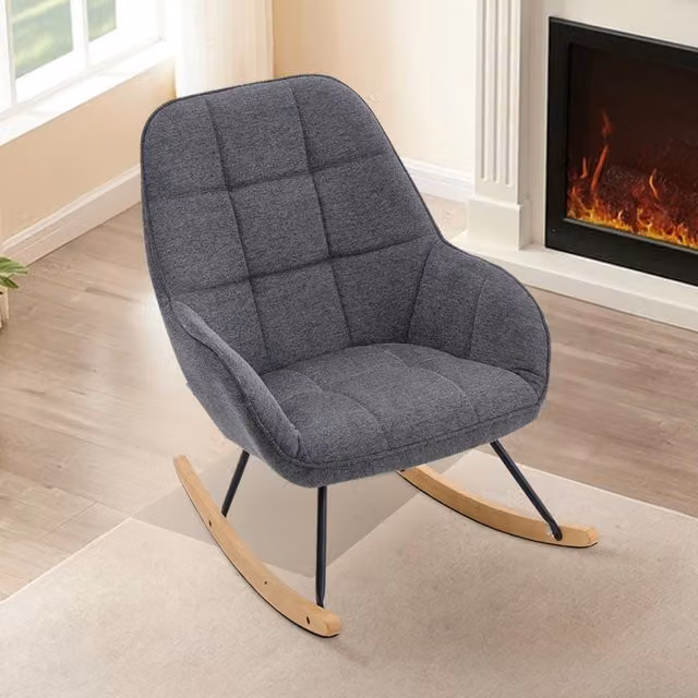 Livingandhome Modern Grey Fabric Upholstered Rocking Chair with Armrests