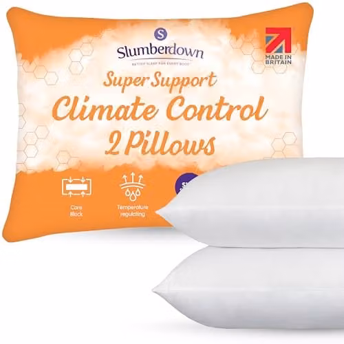 Slumberdown Climate Control Super Support Firm Pillows, 2 Pack, White, W: 74 cm, H: 48 cm – 1