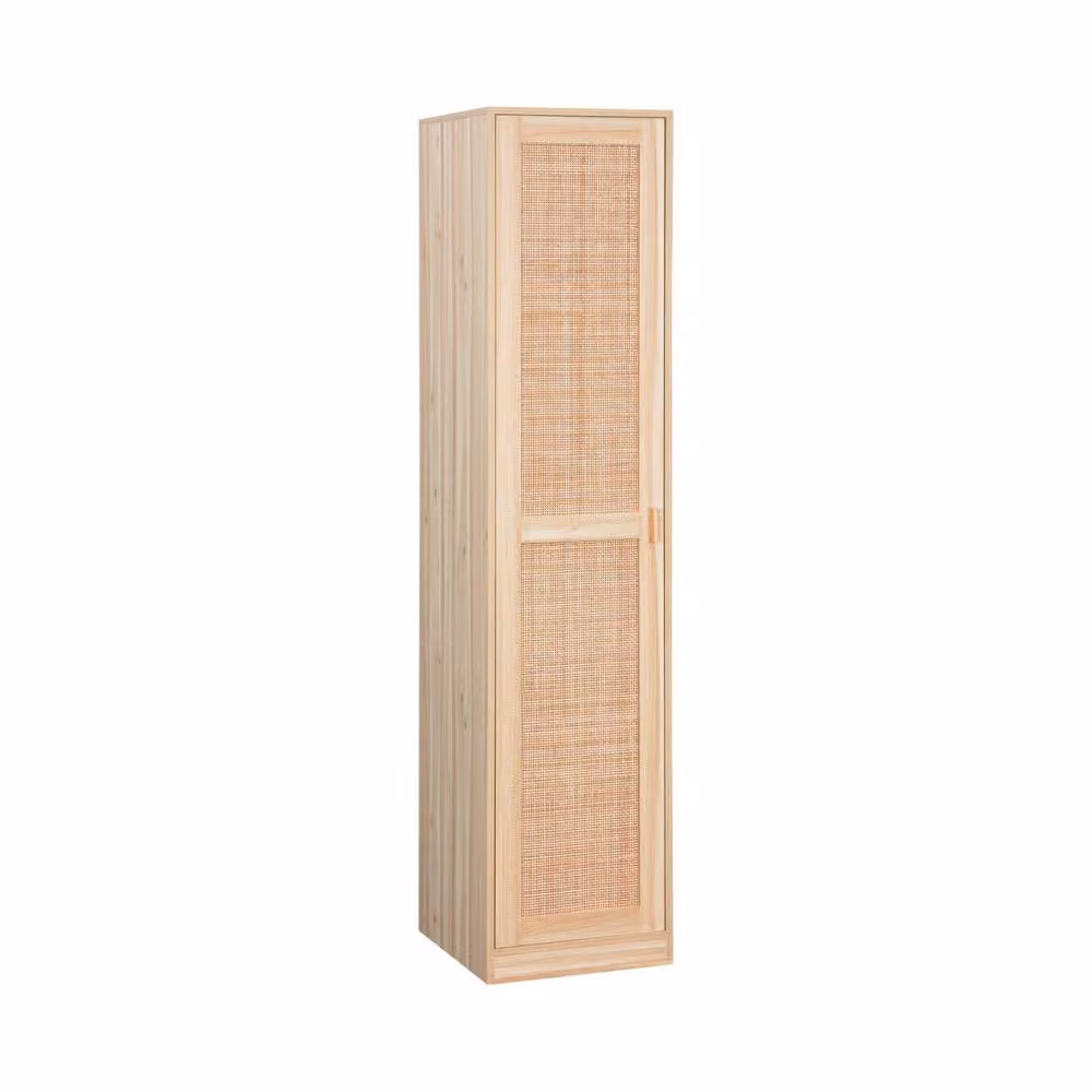 sweeek Scandinavian Wood Effect and Cane Dressing Cupboard in Beige, 1 Door and 5 Shelves, H 180 x W 48 x D 40 cm – 2