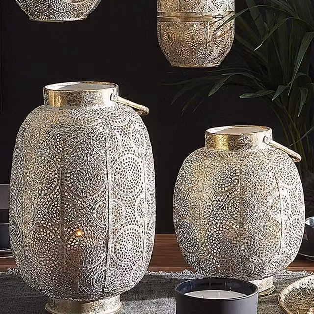 Wyld and Coco Gold Metal and Glass Boho Geometric Tabletop Lantern – 1