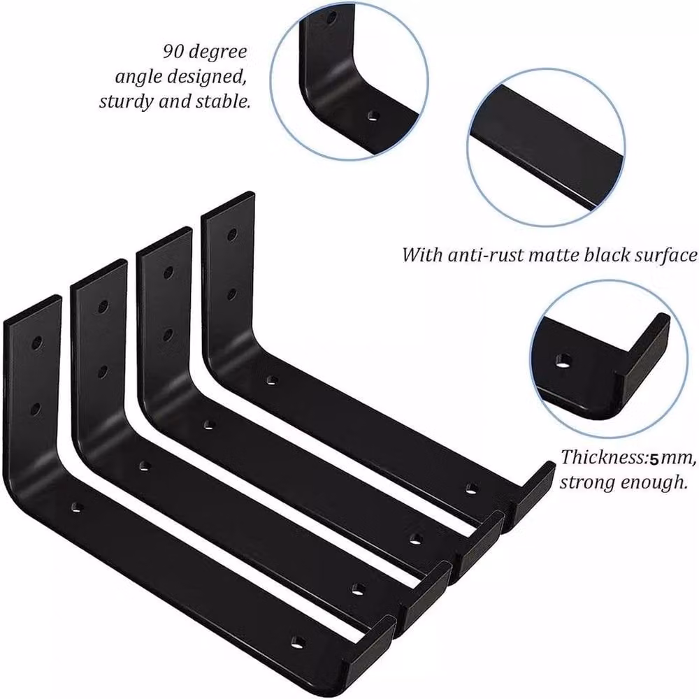 FLAVORA 4 Pack Industrial Steel Shelf Brackets in Matt Black – 4