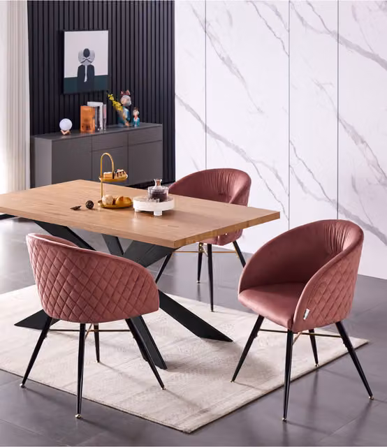 Life Interiors Vittorio Duke LUX Modern Rectangular Dining Set with Table and 4 Pink Chairs