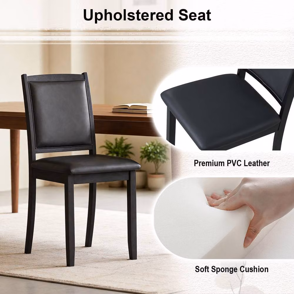 Gymax Black Faux Leather Upholstered Wooden Dining Chair – 7