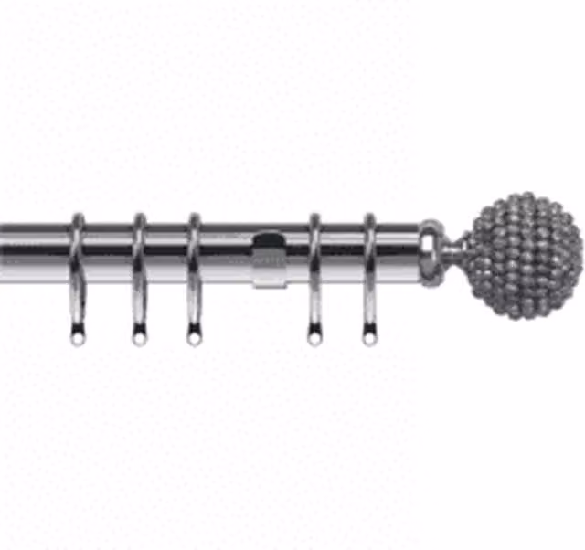 NewEdgeBlinds Mia End Satin Silver Metal Curtain Pole Set, Silver, Length: 120 cm