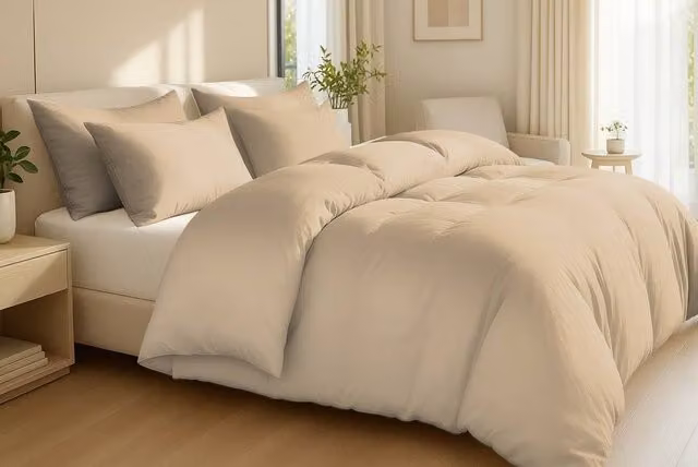 Pamposh Luxury Reversible 400TC Cotton Duvet Cover and Pillowcase Set in Beige, Double (140 x 200 cm) – 1