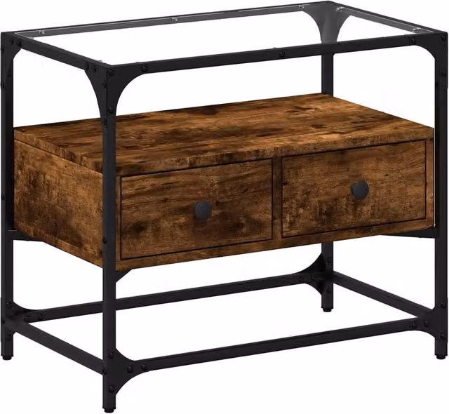 Berkfield Home TV Cabinet with Glass Top in Smoked Oak Brown, W/D/H: 60 x 35 x 51 cm