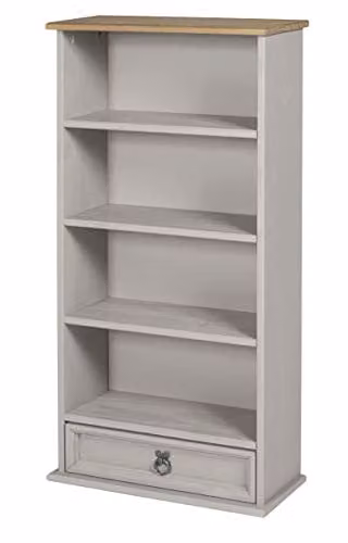 Mercers Furniture Corona 1 Drawer DVD Rack Bookcase in Grey Waxed Antique Pine, H 103 cm x W 52 cm x D 18 cm