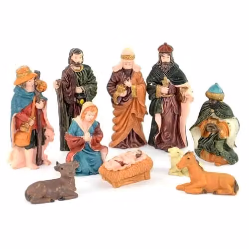 Shatchi Handmade Nativity Scene Wooden Stable Figurine, Multicolour Christmas Decoration – 1