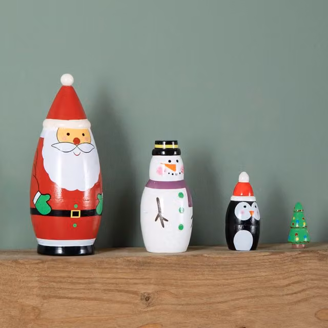 Samuel ALEXANDER Hand Painted Wooden Christmas Santa Festive Figurine Set, Multicolour, Height: 16 cm – 1