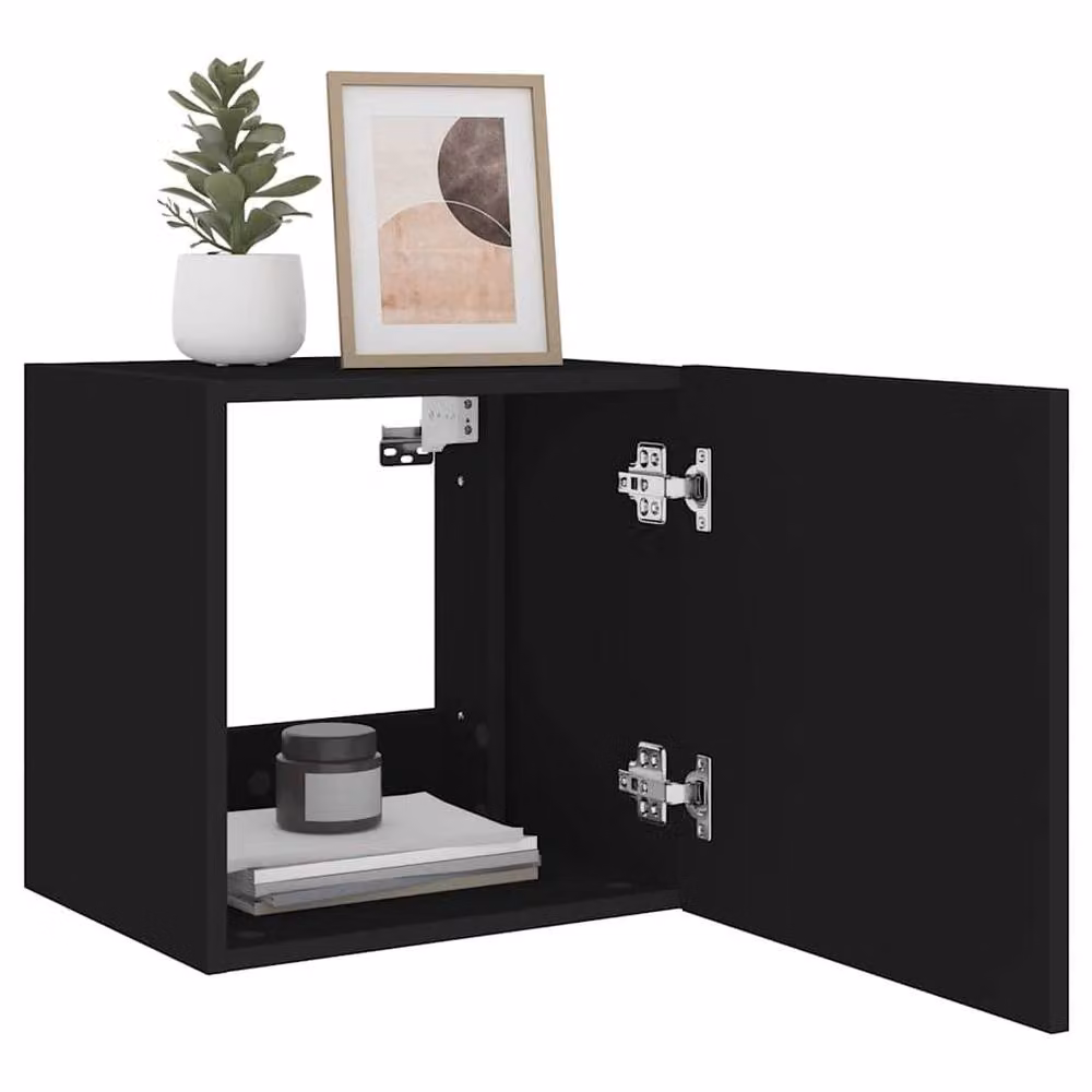 Berkfield Home Modern Black TV Wall Cabinets with LED Lights, 2 Pack, W: 40.5 cm, D: 35 cm, H: 40 cm – 4