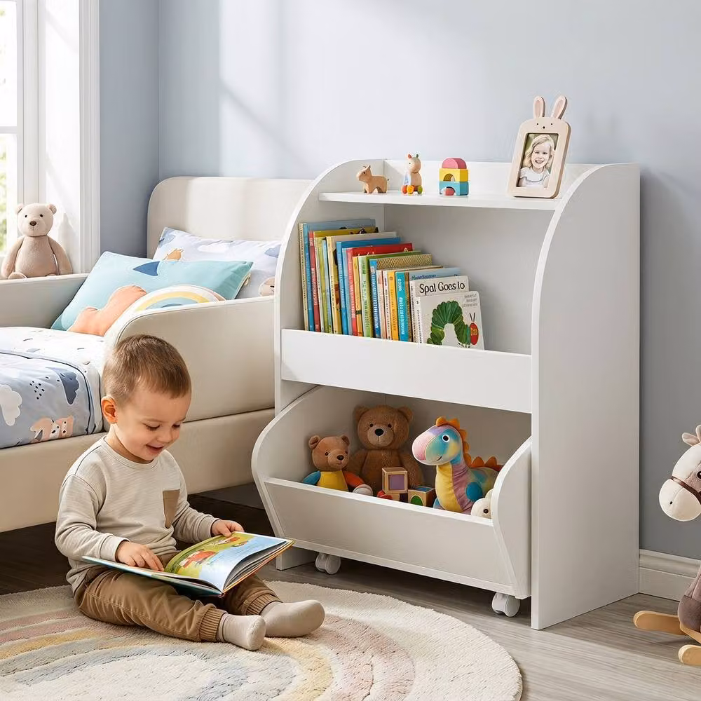 CASART Childrens Toy Storage Shelf with 2 Open Shelves, White – 2