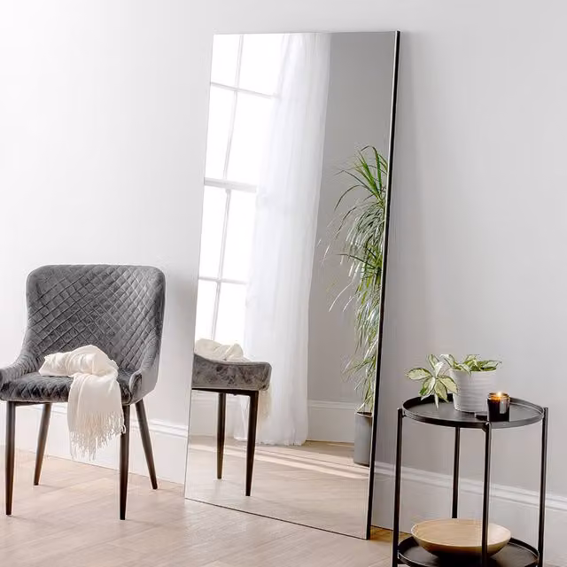 Yearn Minimalist Full Length Rectangular Wall Mirror in Black