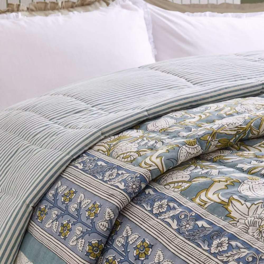 Wylder Annabelle Blue Floral Reversible Quilted 100% Cotton Bedspread – 2