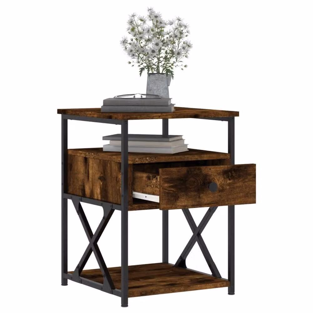 Berkfield Home Durable Bedside Cabinet in Smoked Oak Brown, W/D/H: 40 x 42 x 55 cm – 4