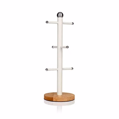 Swan Nordic Scandi Mug Tree with Anti-Slip Bamboo Base, White