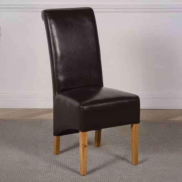 Thats Furniture Montana Brown Synthetic Leather Dining Chairs with Oak Wood Frame